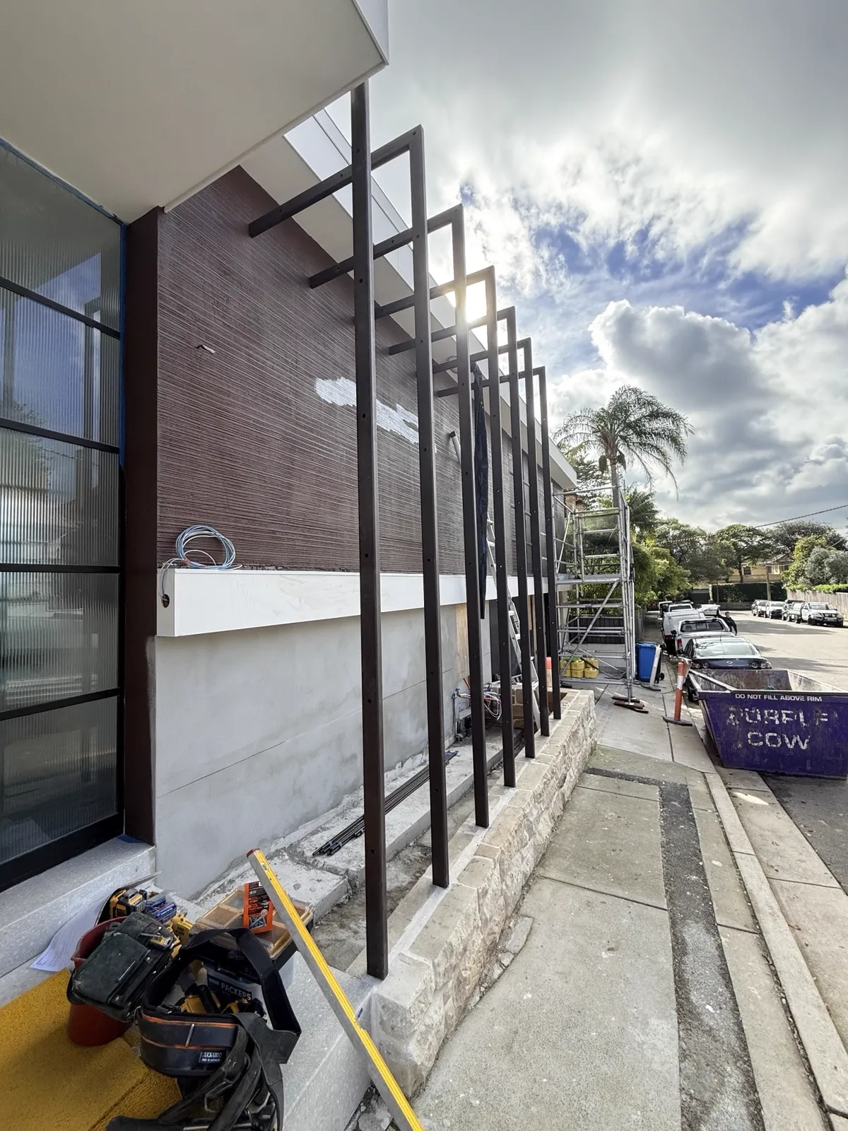 Steel batten facade and timber cladding installation by BuiltByAJ, Sydney